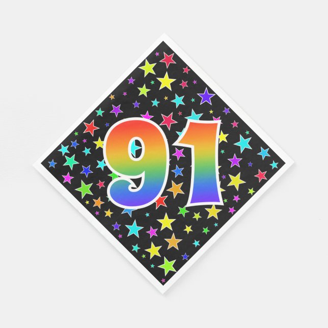 Farbenfrohe Sterne + Regenbogenmuster "91" Event # Serviette (Ecke)