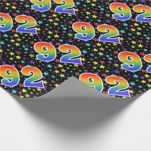 Farbenfrohe Sterne + Regenbogenmuster "92" Event # Geschenkpapier