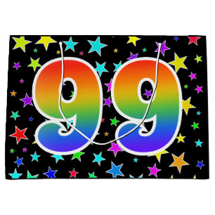 Farbenfrohe Sterne + Regenbogenmuster "99" Ereigni Große Geschenktüte