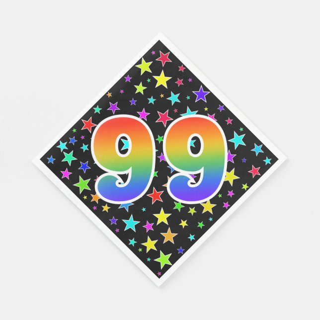 Farbenfrohe Sterne + Regenbogenmuster "99" Event # Serviette (Ecke)