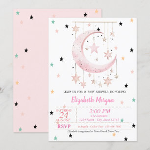 Farbenfrohe Sterne Rosa Mond Baby Shower  Einladung