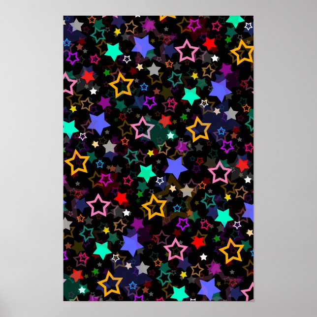 Farbenfrohe Sterne Schwarz  Poster (Vorne)