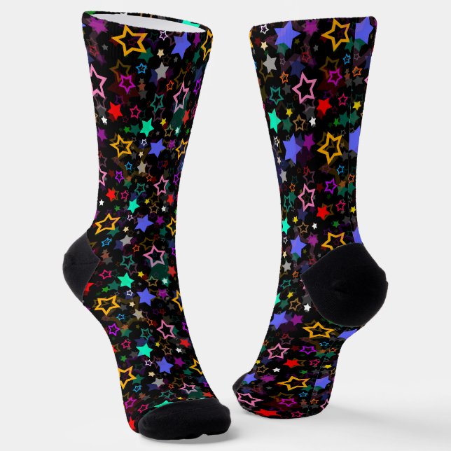 Farbenfrohe Sterne Schwarz  Socken (Gewinkelt)