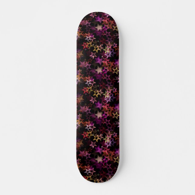 Farbenfrohe Sterne tanzen whimsisisch Skateboard (Vorne)