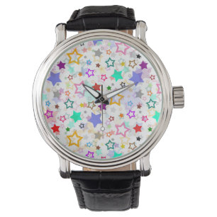Farbenfrohe Sterne Weiß Armbanduhr