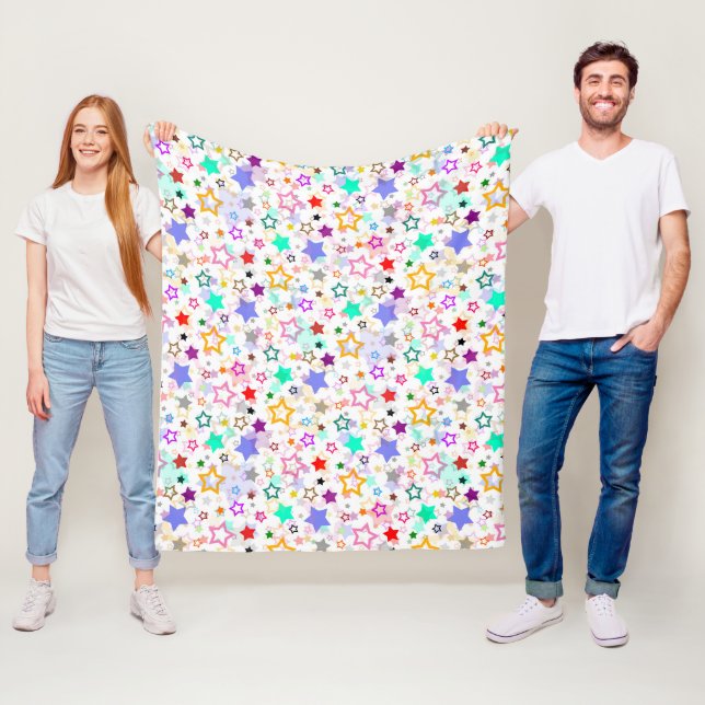 Farbenfrohe Sterne Weiß  Fleecedecke (Beispiel)