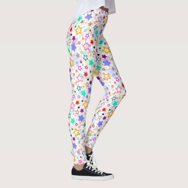 Farbenfrohe Sterne Weiß  Leggings (Rechts)