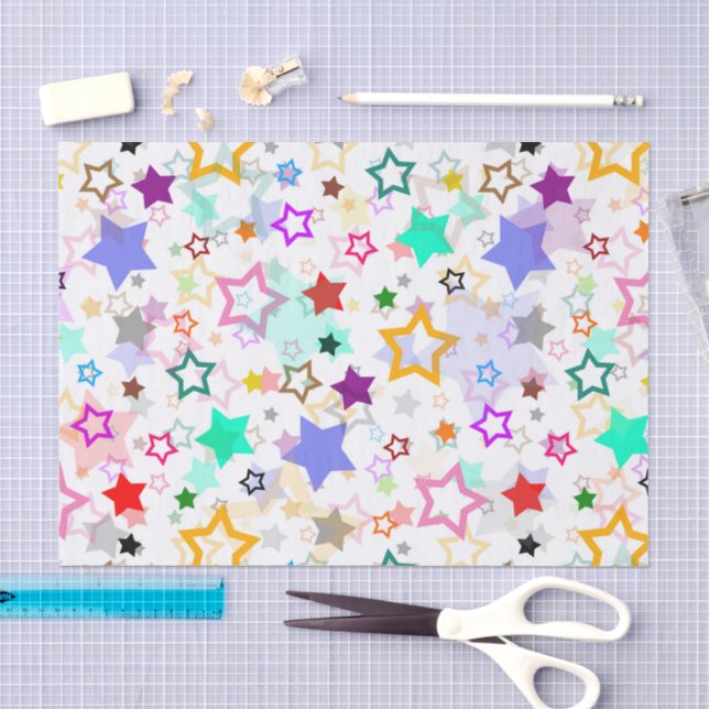 Farbenfrohe Sterne Weiß  Seidenpapier (Handwerk)