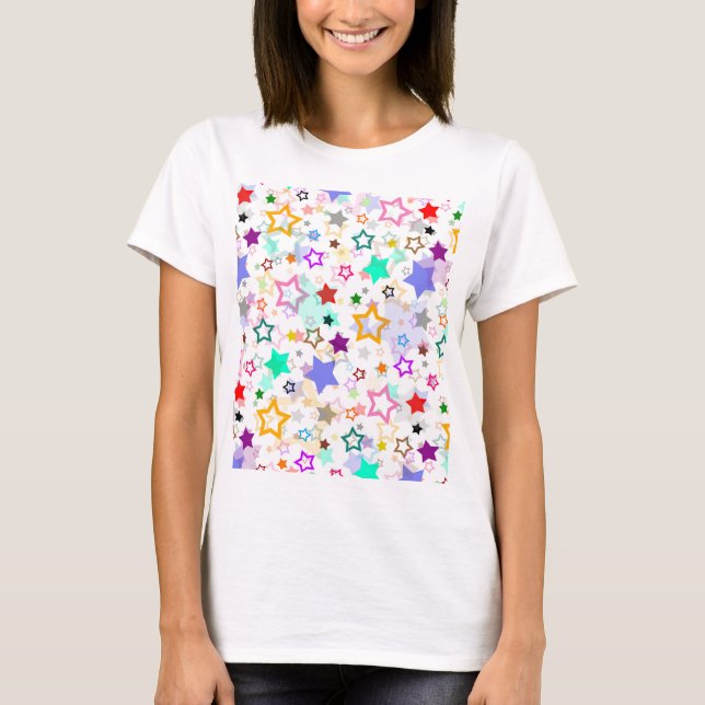 Farbenfrohe Sterne Weiß  T-Shirt (Vorderseite)