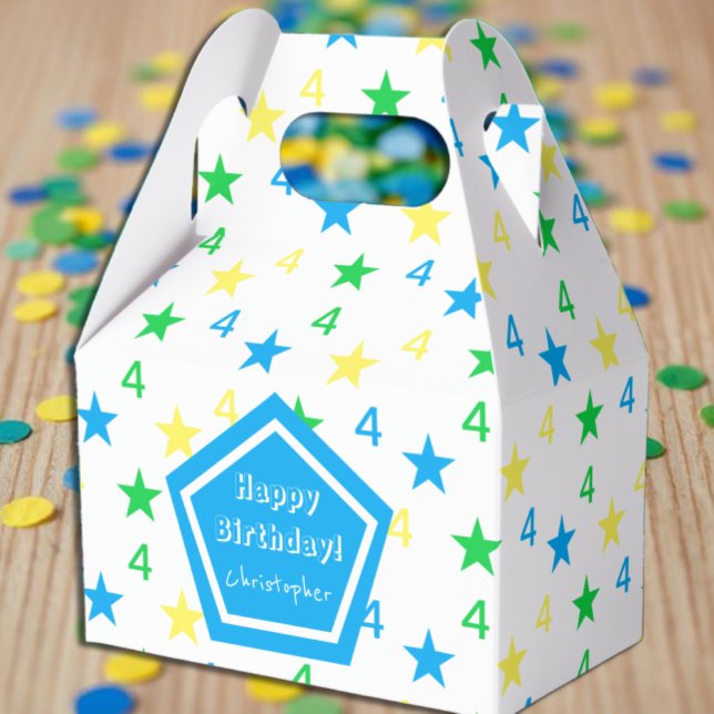 Farbenfrohe Sternenjungen 4. Geburtstag Geschenkschachtel (Von Creator hochgeladen)
