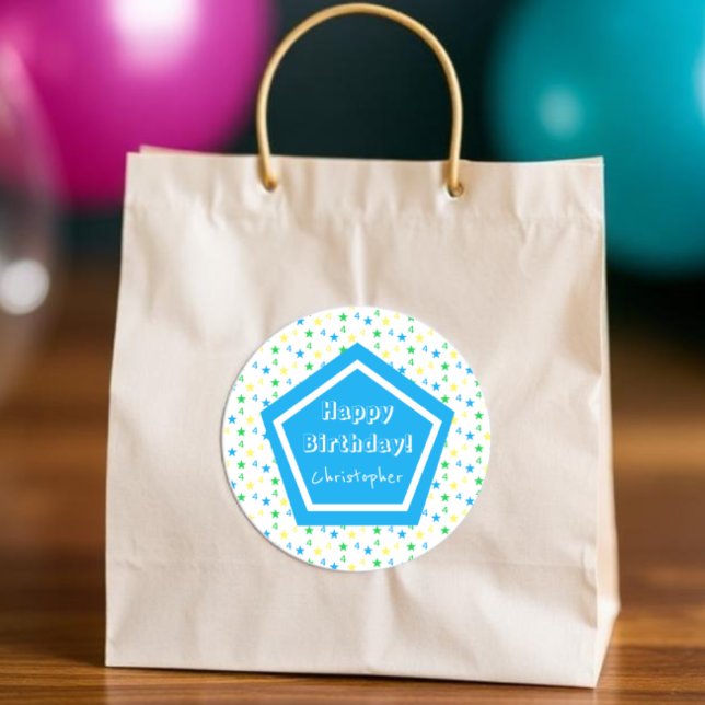 Farbenfrohe Sternenjungen 4. Geburtstag Runder Aufkleber (Von Creator hochgeladen)