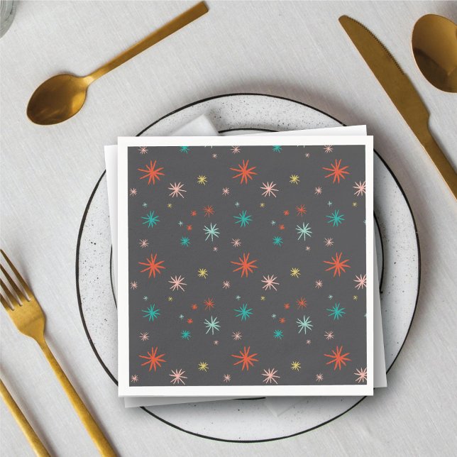 Farbenfrohe Sternexplosion Spaß Urlaub Neujahr Par Serviette (Colorful Starburst Fun Holiday New Year's Eve Party Paper Napkins @ fat_fa_tin)