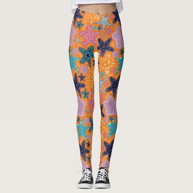 Farbenfrohe Sternfische Leggings (Vorderseite)