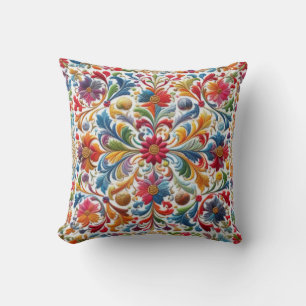 Farbenfrohe Stickerei mit Blick auf Blumendesign Kissen