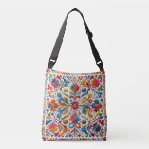 Farbenfrohe Stickerei mit Blick auf Blumendesign Tragetaschen Mit Langen Trägern
