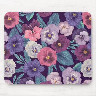 Farbenfrohe Stiefmütterchen auf tiefviolett Mousepad