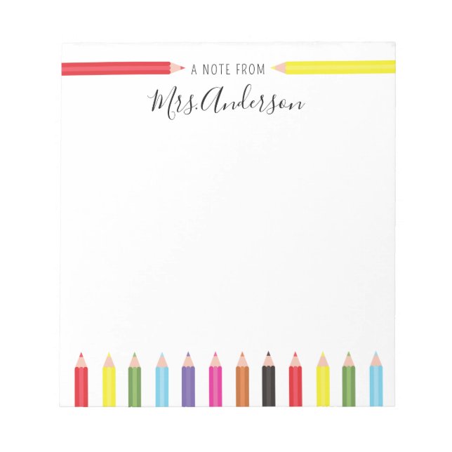 Farbenfrohe Stifte Hinweis des Lehrers Notizblock (Vorderseite)