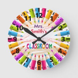 Farbenfrohe Stifte LehrerIn Runde Wanduhr