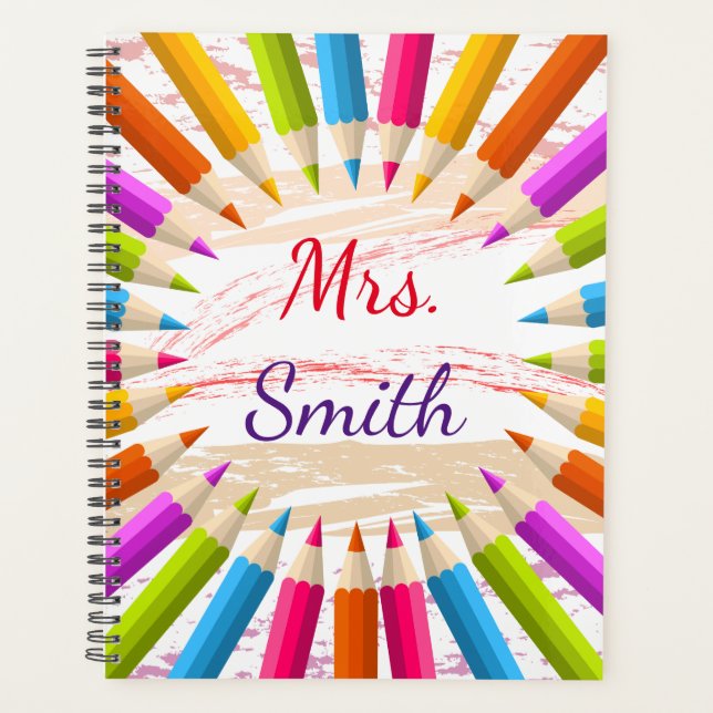 Farbenfrohe Stifte Lehrerin Wertschätzung Planer (Vorderseite)