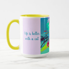 Farbenfrohe Stilelemente Abstrakter Pop Art Cat in Kaffeetasse