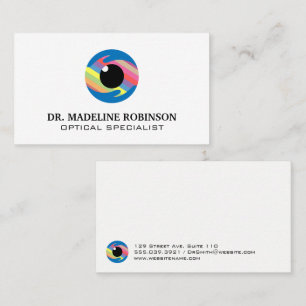 Farbenfrohe, stilisierte Augen-Logos Optometrike Terminkarte