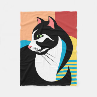 Farbenfrohe stilisierte Katze Fleecedecke