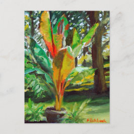 Farbenfrohe Stillleben Malerei der Bananenbaum-Pfl Postkarte
