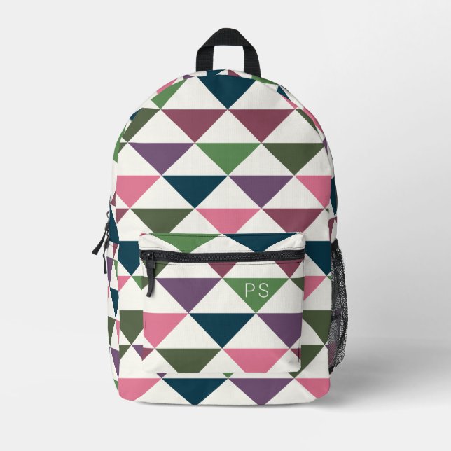 Farbenfrohe, stilvolle Trendy Monogram Initials Bedruckter Rucksack (Vorderseite)
