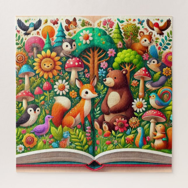 Farbenfrohe Storybook Illustration von Waldtieren Puzzle (Vertikal)