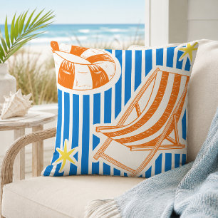 Farbenfrohe Strand-Bold-Orange-Blau-Streifen Kissen