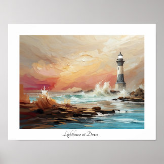 Farbenfrohe Strandbäder Leuchtturm bei Morgengraue Poster