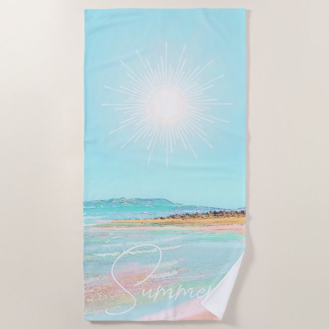 Farbenfrohe Strandküste Sommer Strandtuch (Vorderseite)