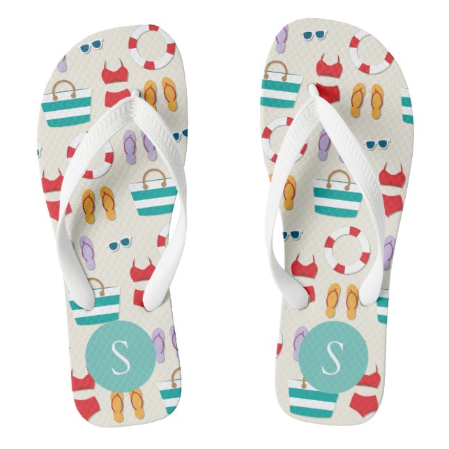 Farbenfrohe Strandurlaub Muster Personalisiert Flip Flops (Fußbett)