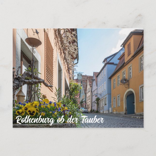Farbenfrohe Straße in Rothenburg ob der Tauber Postkarte (Vorderseite)