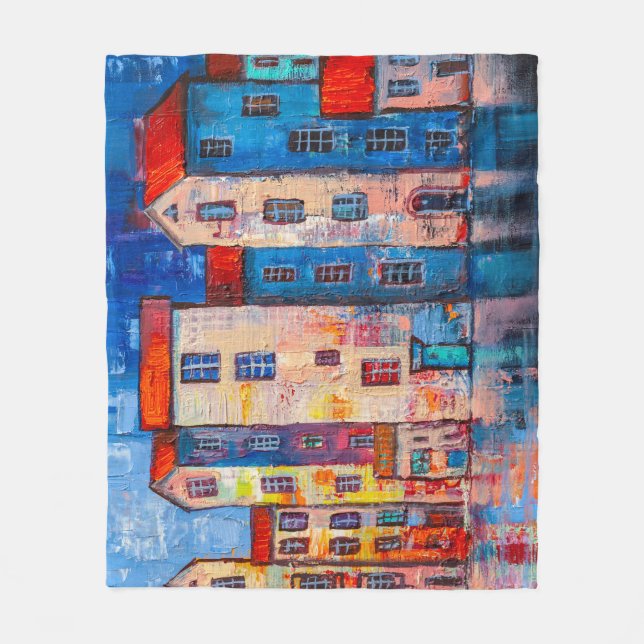 Farbenfrohe Street Panorama Impressionistische Kun Fleecedecke (Vorderseite)