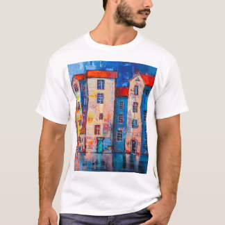 Farbenfrohe Street Panorama Impressionistische Kun T-Shirt