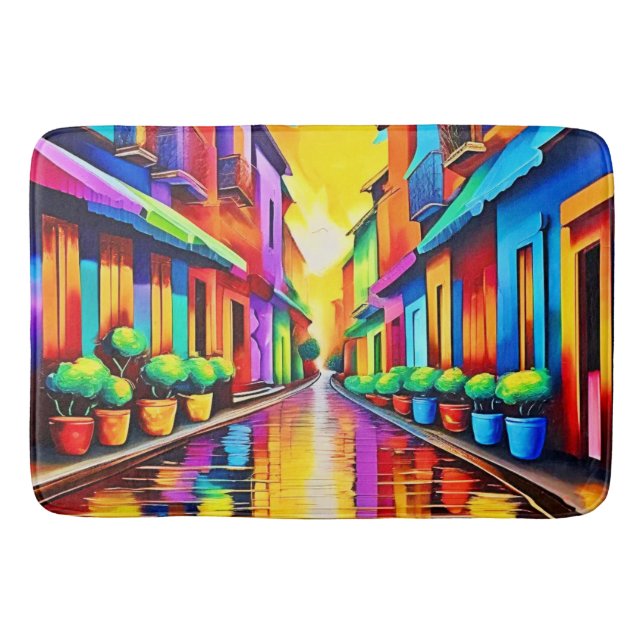 Farbenfrohe Street Scene Art Badematte (Vorderseite)