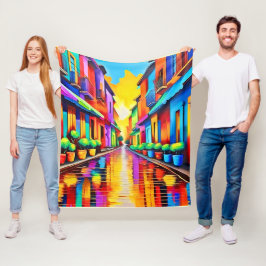 Farbenfrohe Street Scene Art Fleecedecke