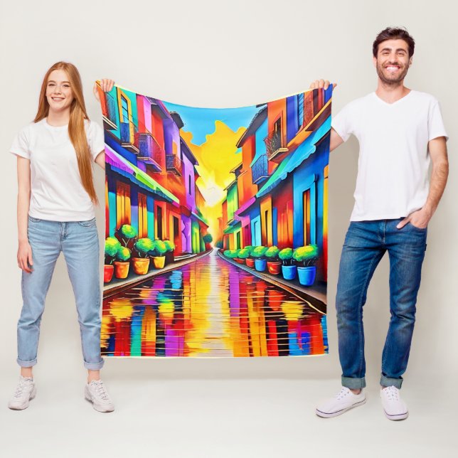 Farbenfrohe Street Scene Art Fleecedecke (Beispiel)