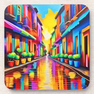 Farbenfrohe Street Scene Art Getränkeuntersetzer
