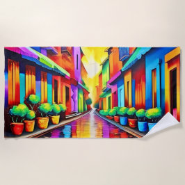 Farbenfrohe Street Scene Art Strandtuch