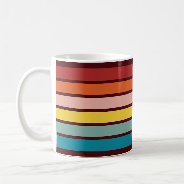 Farbenfrohe Streifen 70er 80er Retro Racing Streif Kaffeetasse (Links)