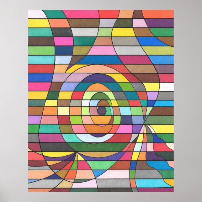Farbenfrohe Streifen Abstrakt mit Spiralzentrum Poster (Vorne)