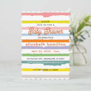 Farbenfrohe Streifen Baby Shower Einladung
