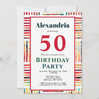 Farbenfrohe Streifen Fabulous 50. Geburtstag Einla