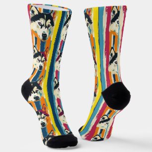 Farbenfrohe Streifen Husky Muster Socken