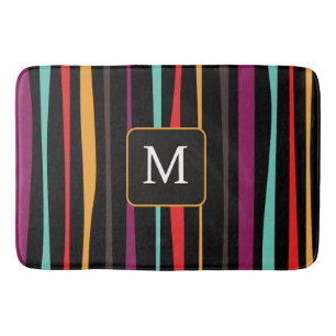 Farbenfrohe Streifen mit individuellem Monogramm A Badematte