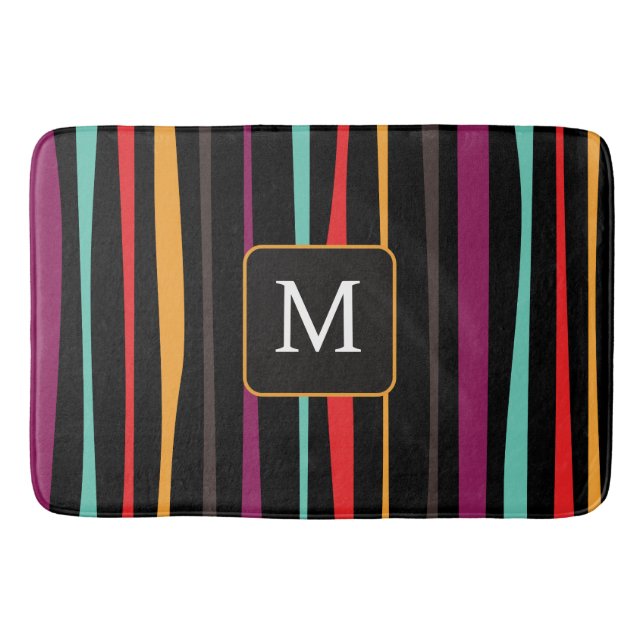 Farbenfrohe Streifen mit individuellem Monogramm A Badematte (Vorderseite)