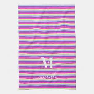 Farbenfrohe Streifen mit Monogramm-Schrift Geschirrtuch