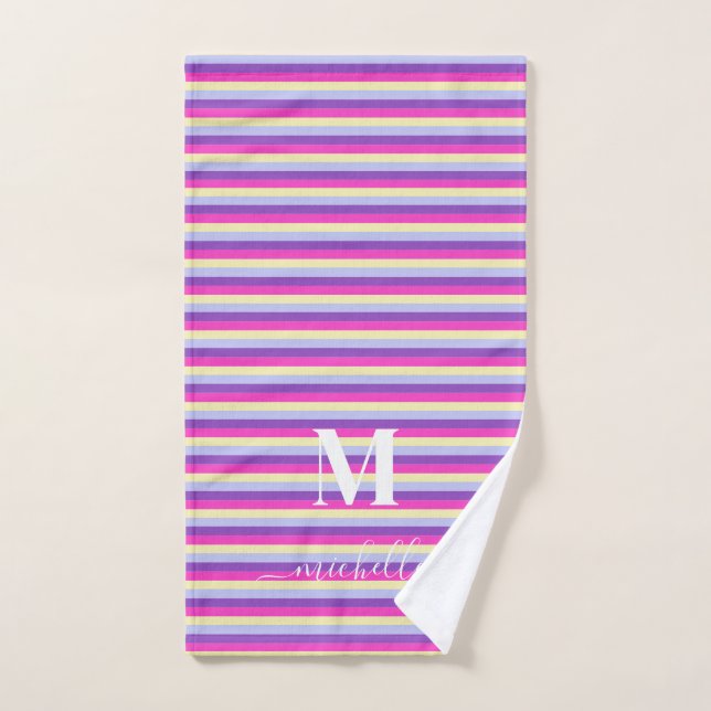 Farbenfrohe Streifen mit Monogramm Schrift  Handtuch (Handtuch)